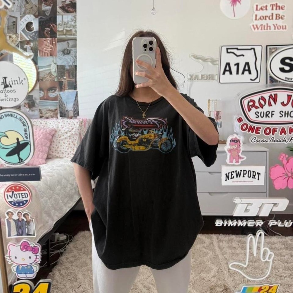 washed black motorcycle cotton t shirt